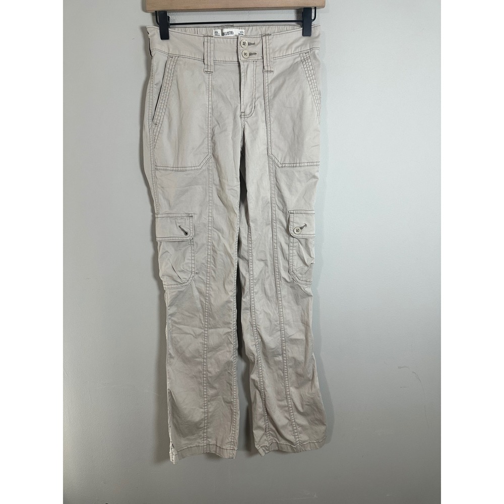 Hollister Womens Khaki Mid-Rise Relaxed Boot Cargo Pants Size 00R W24 Utility